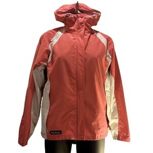 Columbia Pink and White Rain Coat Windbreaker Jacket Water-Resistant Hooded